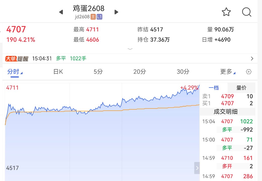 库存告急!鸡蛋期价涨超4%